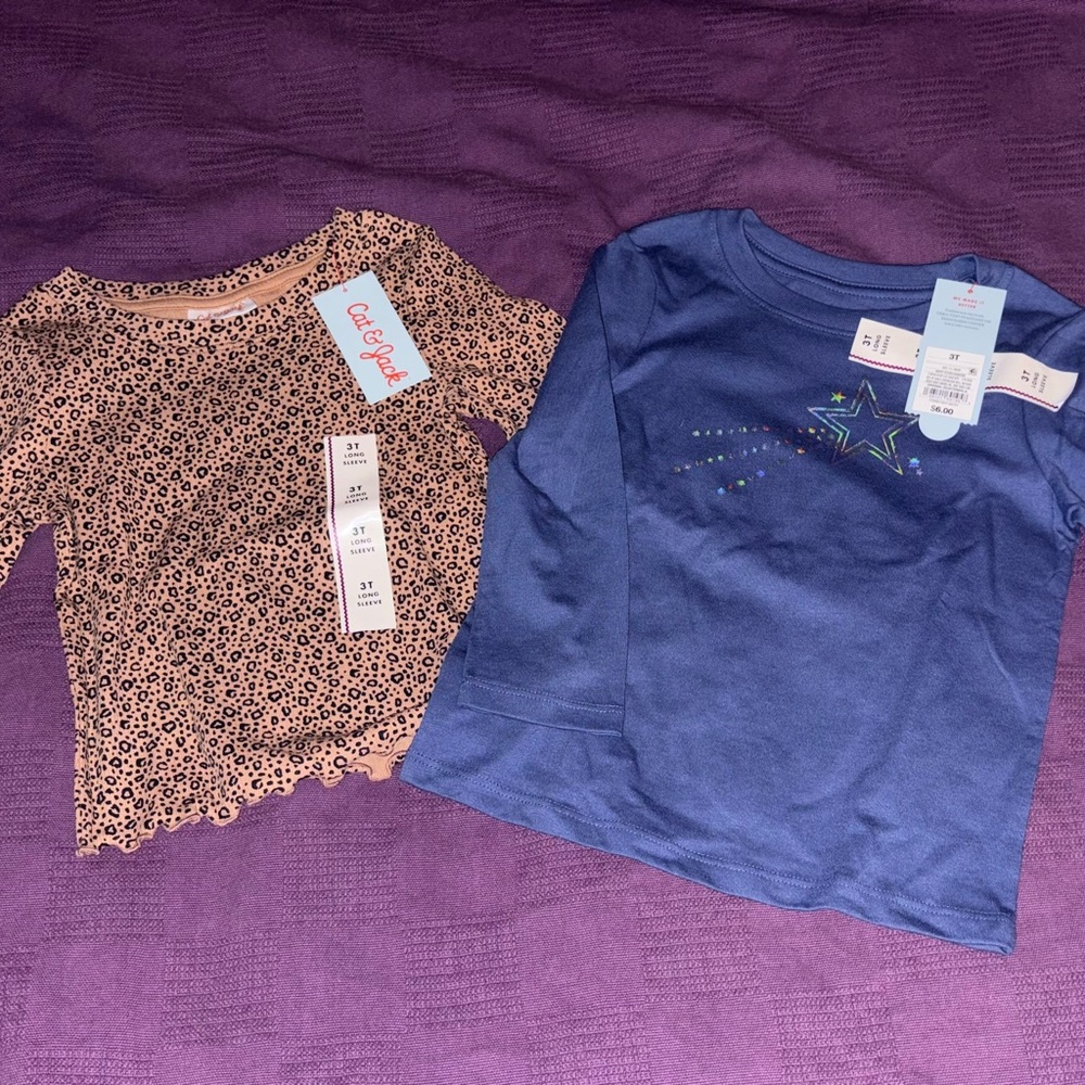 Cat & Jack Leopard Print and Blue Tops Set